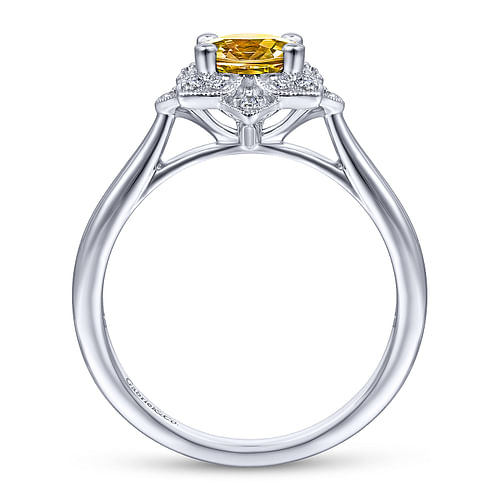 14K White Gold Vintage Halo Citrine and Diamond Ring