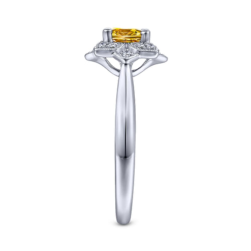 14K White Gold Vintage Halo Citrine and Diamond Ring