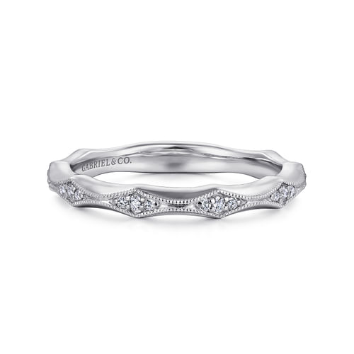 14K White Gold Vintage Inspired Diamond Anniversary Band