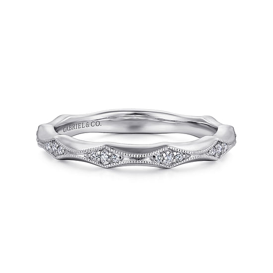 Gabriel - 14K White Gold Vintage Inspired Diamond Anniversary Band