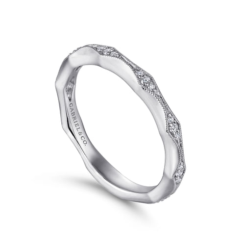 14K White Gold Vintage Inspired Diamond Anniversary Band