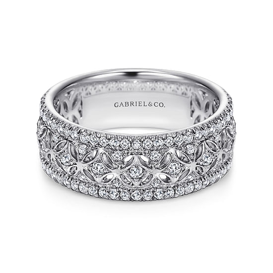 Gabriel - 14K White Gold Vintage Inspired Diamond Band