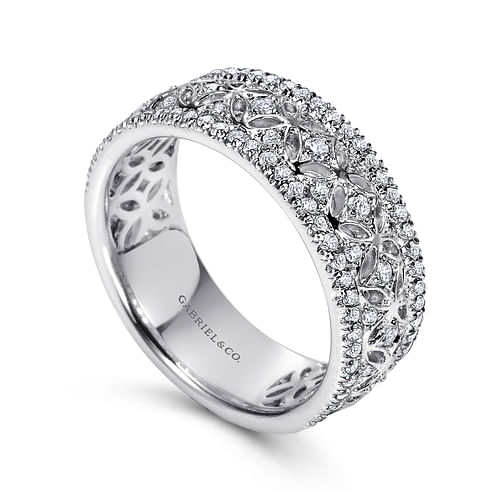 14K White Gold Vintage Inspired Diamond Band