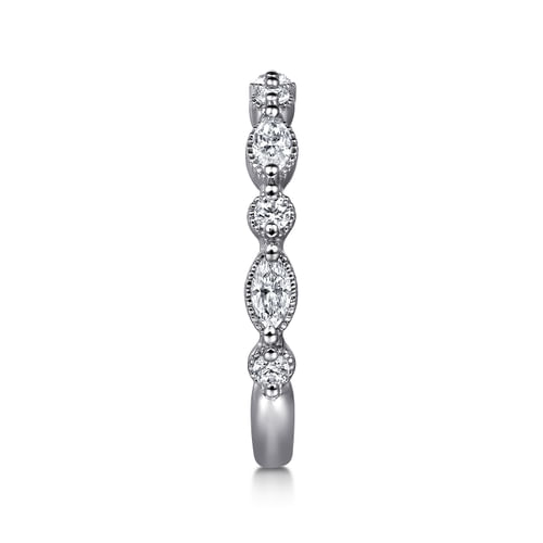 14K White Gold Vintage Inspired Marquise and Round Diamond Anniversary Band