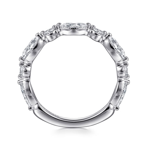 14K White Gold Vintage Inspired Marquise and Round Diamond Anniversary Band