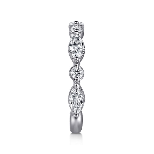 14K White Gold Vintage Inspired Marquise and Round Diamond Anniversary Band