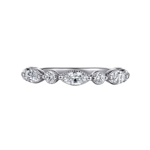 14K White Gold Vintage Inspired Marquise and Round Diamond Anniversary Band