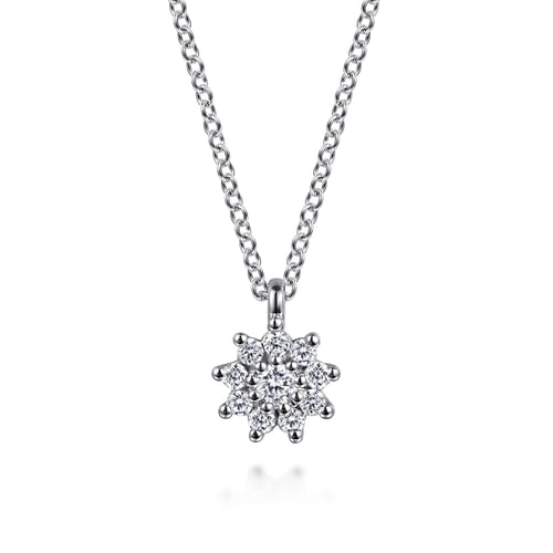 14K White Gold White Sapphire Cluster Pendant Necklace