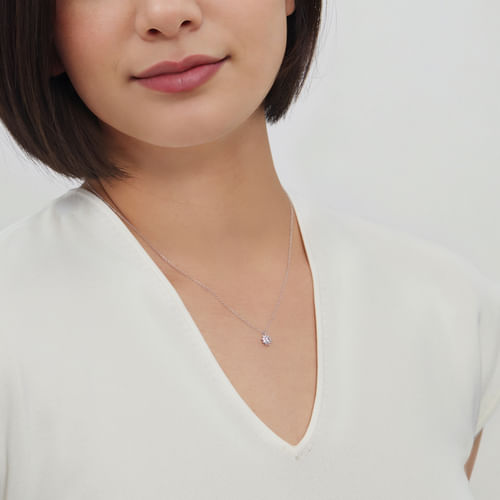 14K White Gold White Sapphire Cluster Pendant Necklace