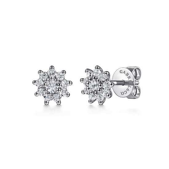 Gabriel - 14K White Gold White Sapphire Cluster Stud Earrings