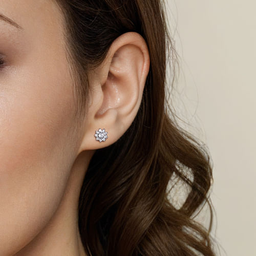 14K White Gold White Sapphire Cluster Stud Earrings