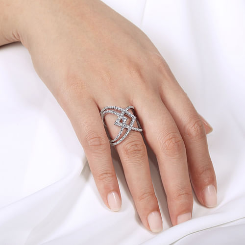 14K White Gold Wide Band Layered Diamond Ring