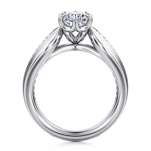 14K White Gold Wide Band Oval Diamond Engagement Ring