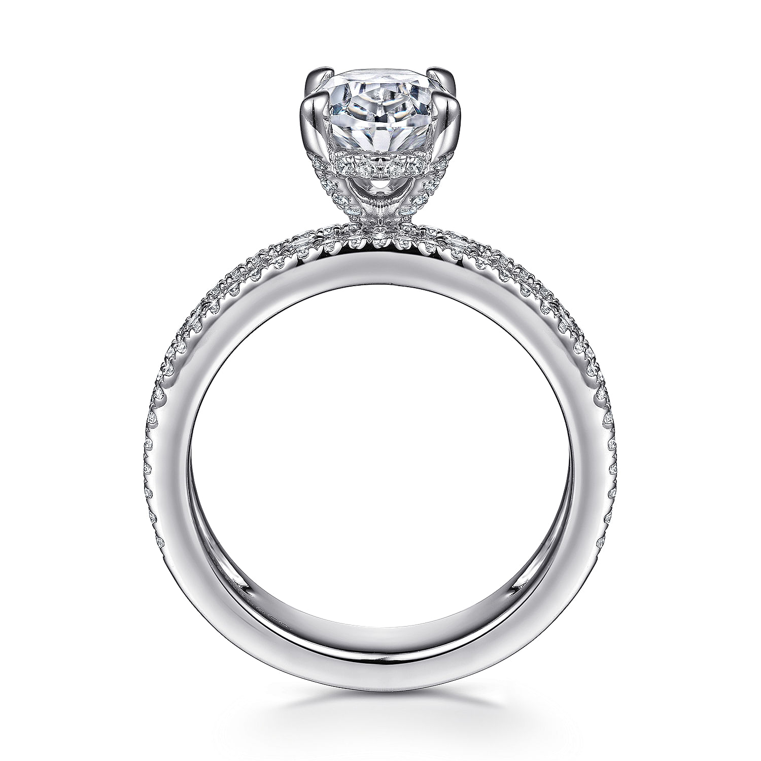 14K White Gold Wide Band Oval Diamond Engagement Ring