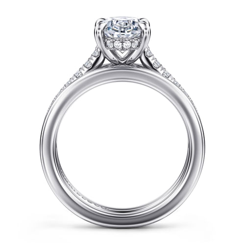 14K White Gold Wide Band Oval Diamond Engagement Ring