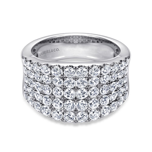 14K White Gold Wide Band Pavé Diamond Ring