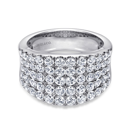 Gabriel - 14K White Gold Wide Band Pavé Diamond Ring