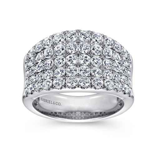 14K White Gold Wide Band Pavé Diamond Ring