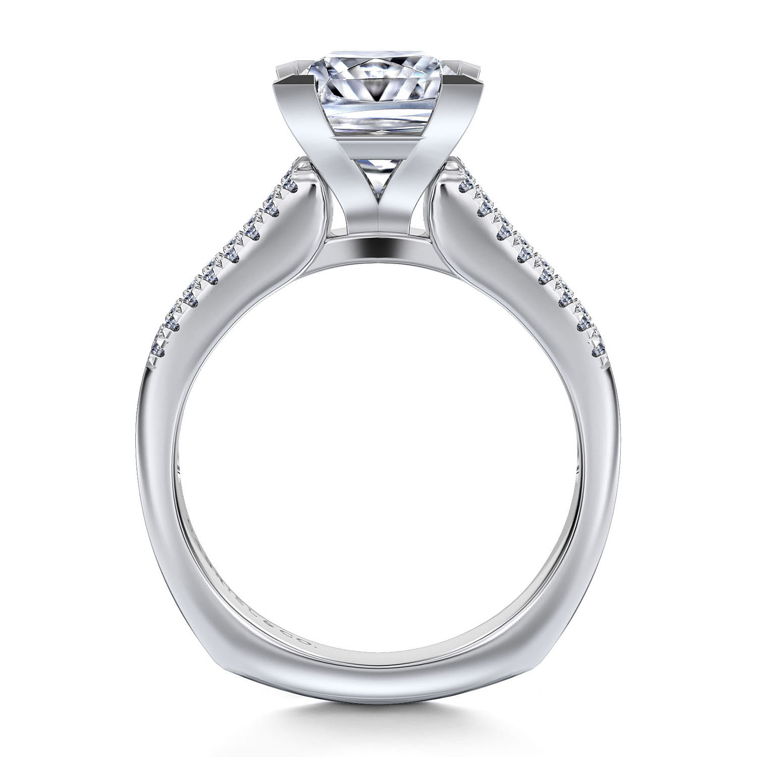 14K White Gold Wide Band Princess Cut Diamond Channel Set Engagement Ring