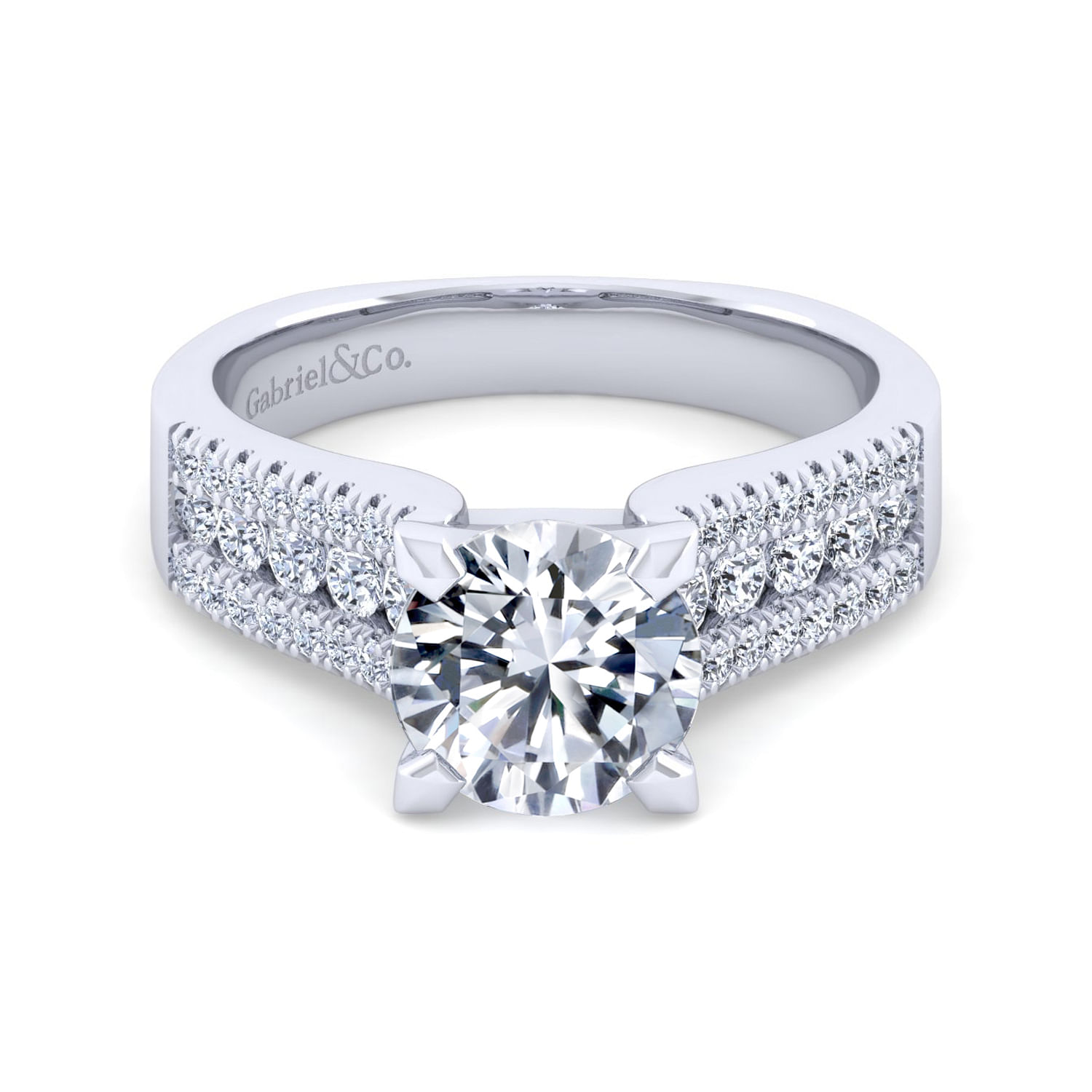 Gabriel - 14K White Gold Wide Band Round Diamond Channel Set Engagement Ring