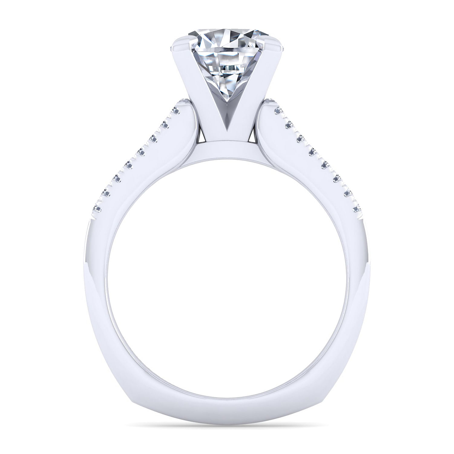 14K White Gold Wide Band Round Diamond Channel Set Engagement Ring