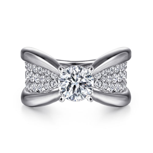 14K White Gold Wide Band Round Diamond Engagement Ring