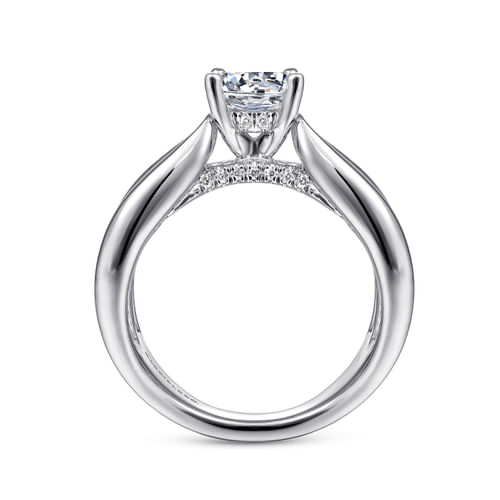 14K White Gold Wide Band Round Diamond Engagement Ring