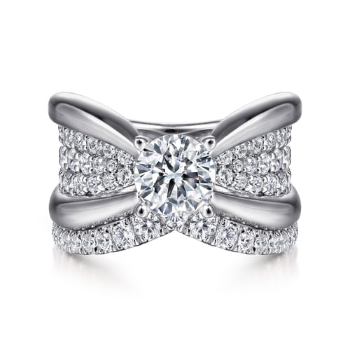 14K White Gold Wide Band Round Diamond Engagement Ring