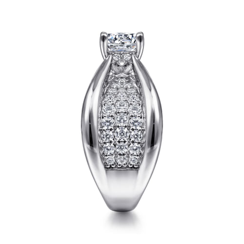 14K White Gold Wide Band Round Diamond Engagement Ring