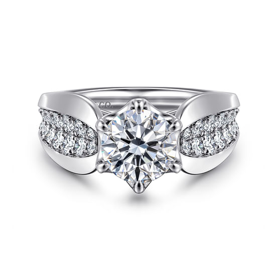 Gabriel - 14K White Gold Wide Band Round Diamond Engagement Ring