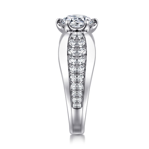 14K White Gold Wide Band Round Diamond Engagement Ring