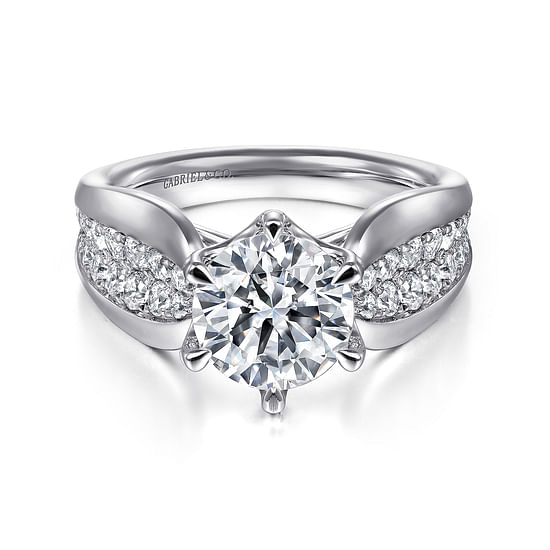 Gabriel - 14K White Gold Wide Band Round Diamond Engagement Ring