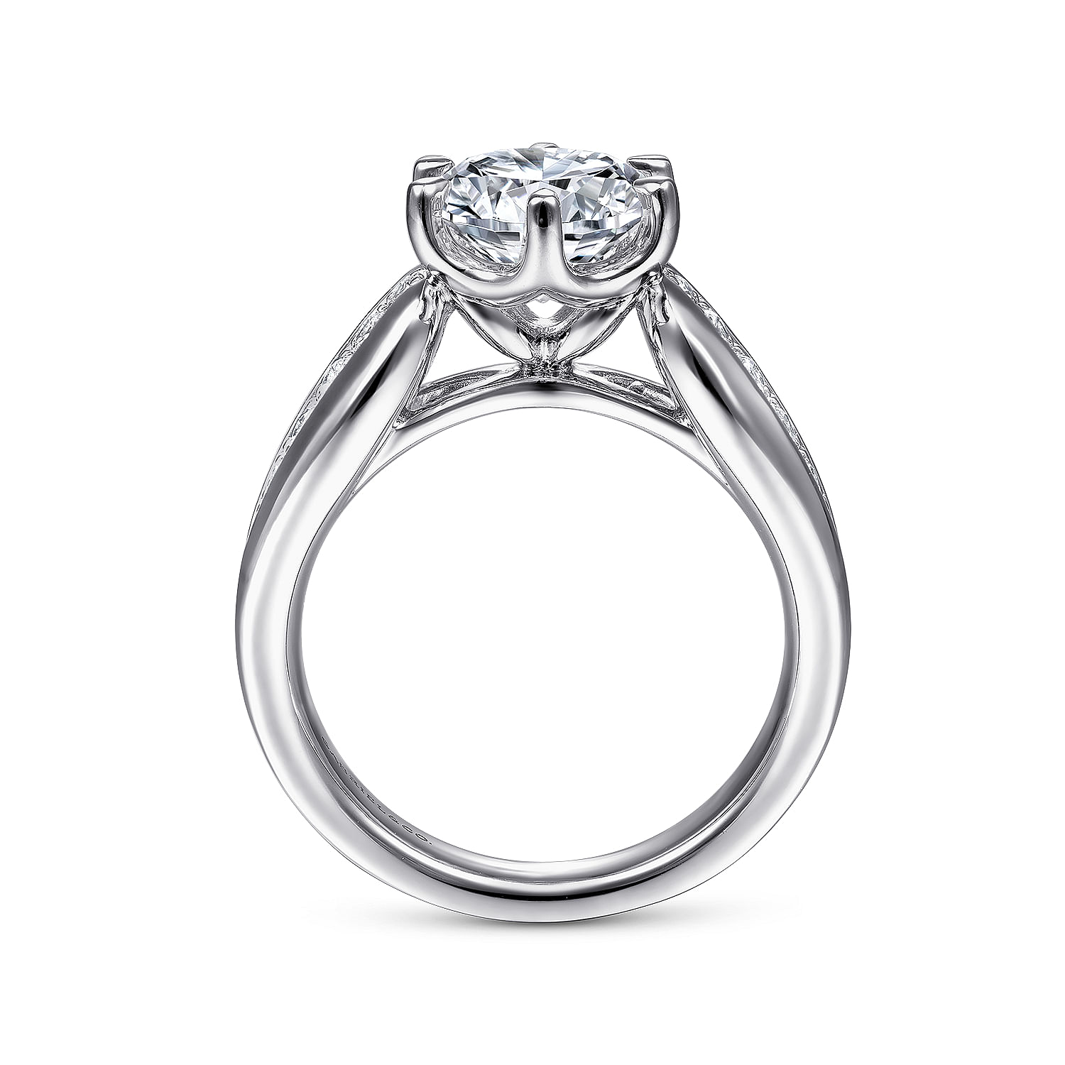 14K White Gold Wide Band Round Diamond Engagement Ring
