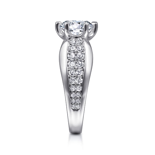 14K White Gold Wide Band Round Diamond Engagement Ring