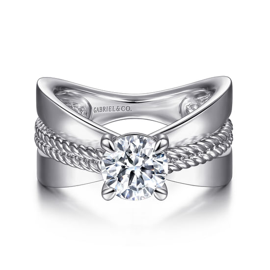 Gabriel - 14K White Gold Wide Band Round Diamond Engagement Ring