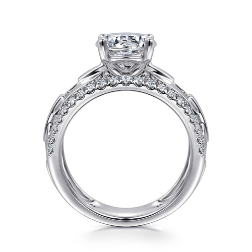 14K White Gold Wide Band Round Diamond Engagement Ring