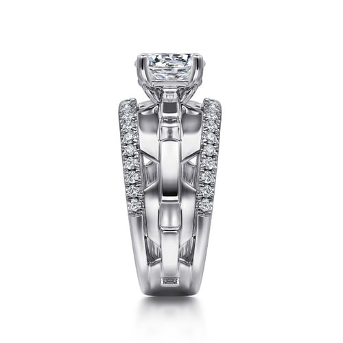 14K White Gold Wide Band Round Diamond Engagement Ring
