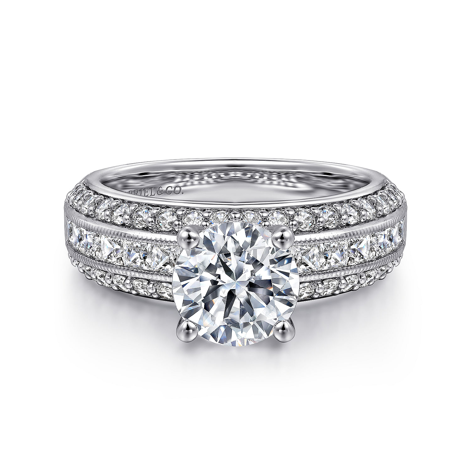 14K White Gold Wide Band Round Diamond Engagement Ring, ER16304R6W44JJ