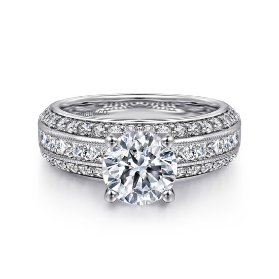 Gabriel - 14K White Gold Wide Band Round Diamond Engagement Ring