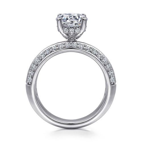 14K White Gold Wide Band Round Diamond Engagement Ring