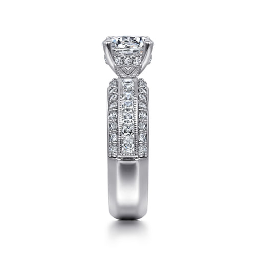 14K White Gold Wide Band Round Diamond Engagement Ring