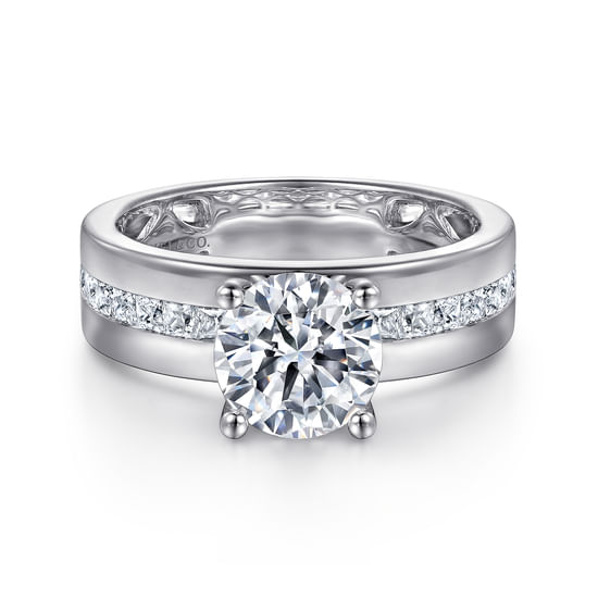 Gabriel - 14K White Gold Wide Band Round Diamond Engagement Ring