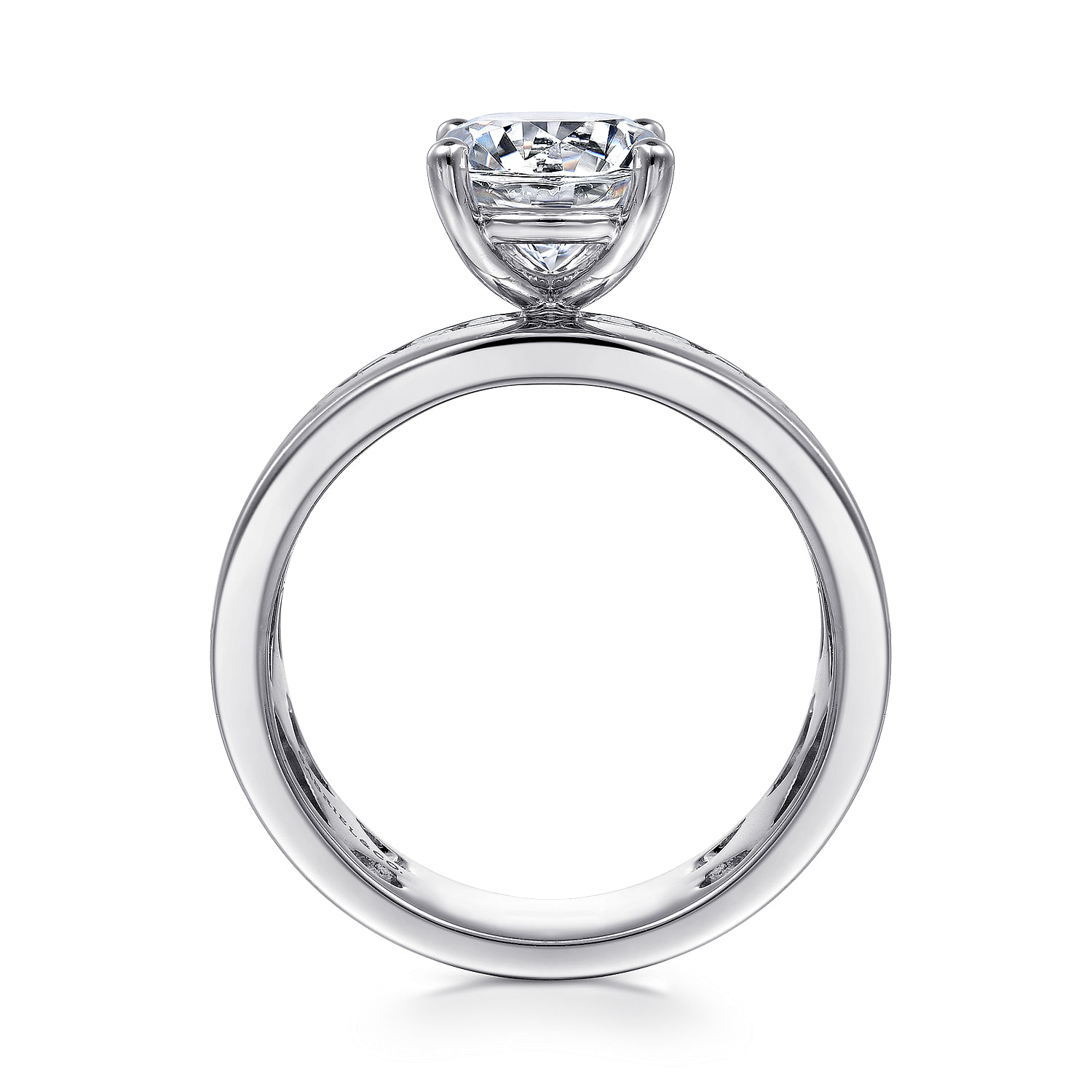 14K White Gold Wide Band Round Diamond Engagement Ring