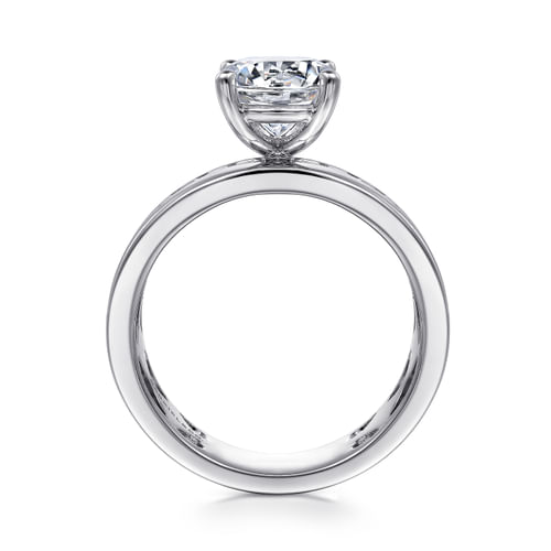 14K White Gold Wide Band Round Diamond Engagement Ring