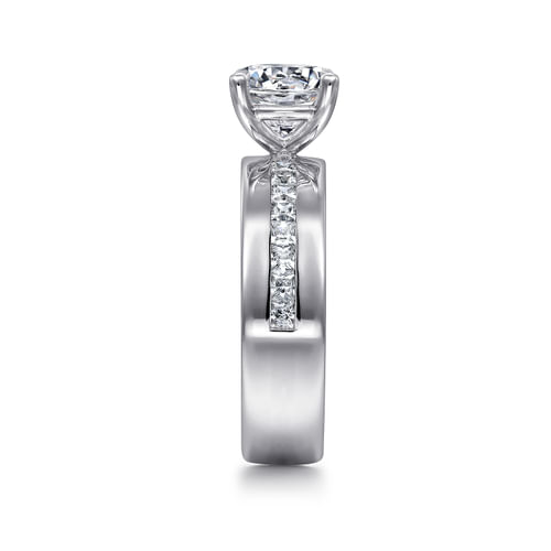 14K White Gold Wide Band Round Diamond Engagement Ring