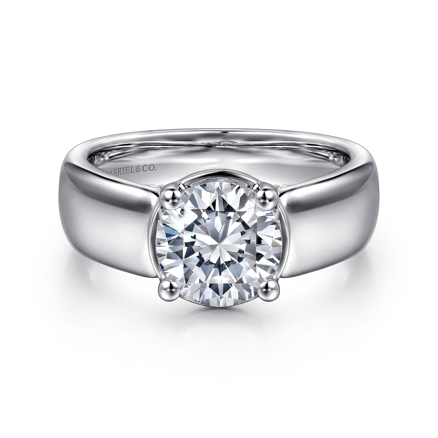Gabriel - 14K White Gold Wide Band Round Diamond Engagement Ring