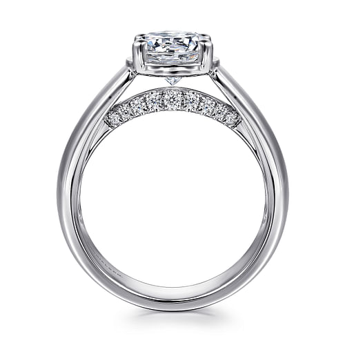 14K White Gold Wide Band Round Diamond Engagement Ring