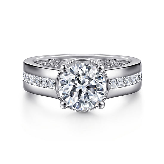 Gabriel - 14K White Gold Wide Band Round Diamond Engagement Ring