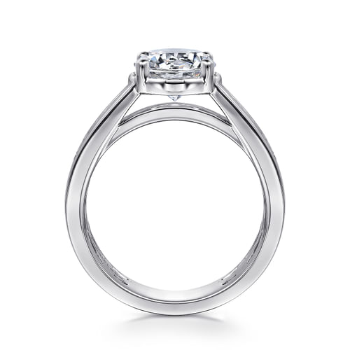 14K White Gold Wide Band Round Diamond Engagement Ring