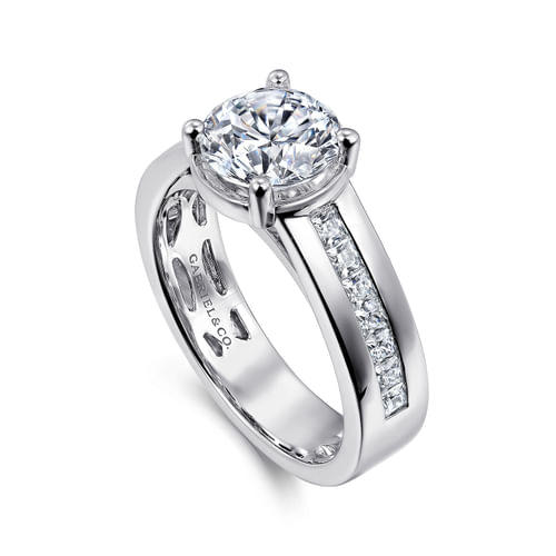 14K White Gold Wide Band Round Diamond Engagement Ring